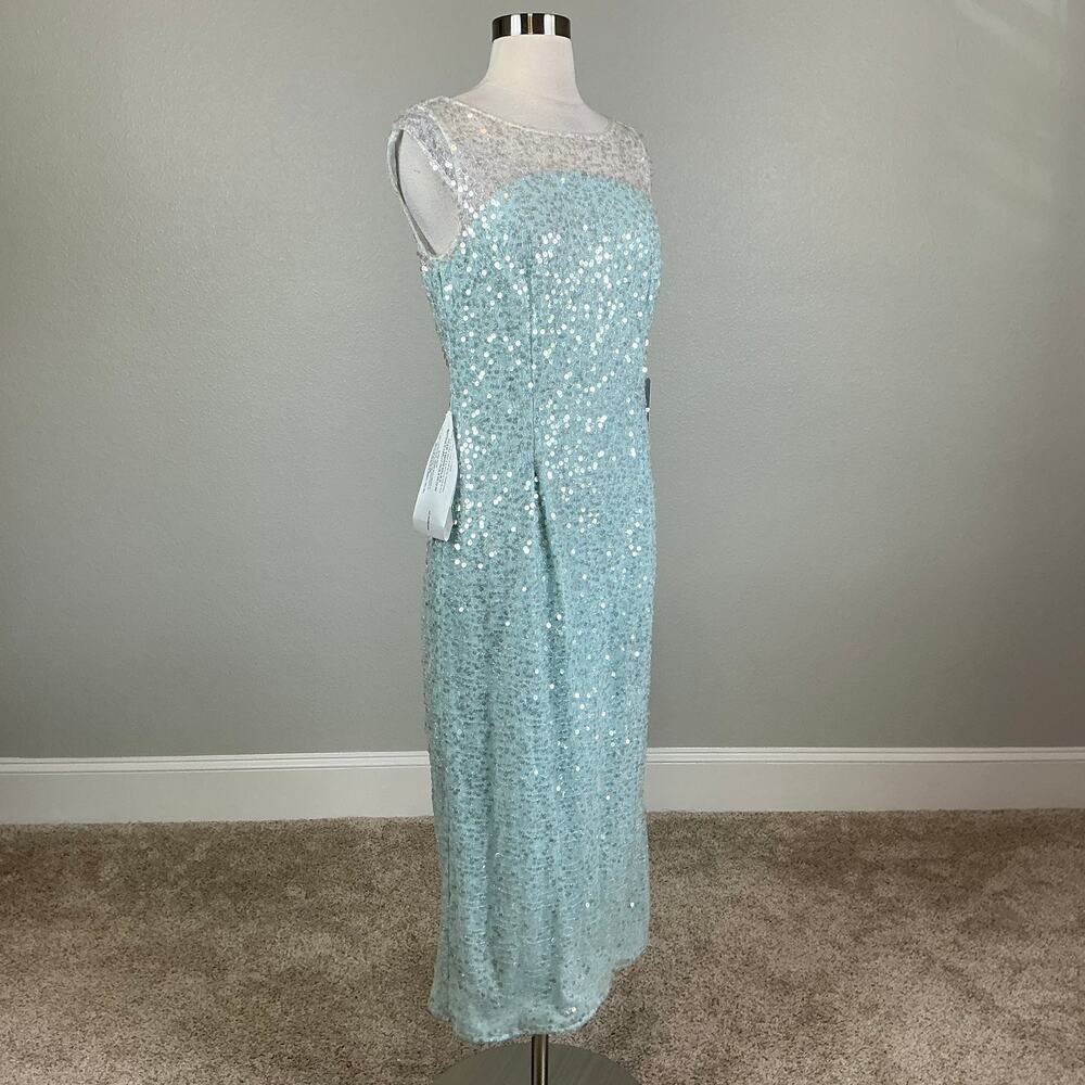 JS Collections Sequined Short Sleeve Midi Sheath Cocktail Dress Blue Size 6 - Picture 3 of 12